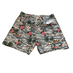 US Apparel Men's Tropical Hawaiian Swim Trunks Shorts Aloha Palm Tree Flowers L‎